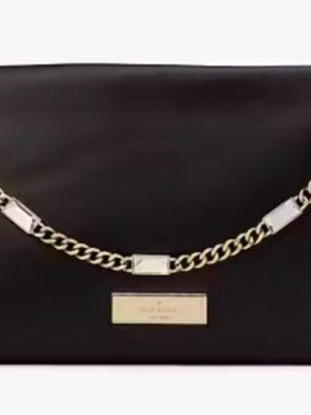 NWT Kate Spade Anya Black Shoulder Bag with Crystal Gold Chain Strap